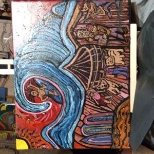 Acrylic painting 11x14 Surf Trip glow by Robert Phillips Florida artist.